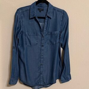 Tinsel Blue Denim Button-Up Long Sleeve Shirt. Size S